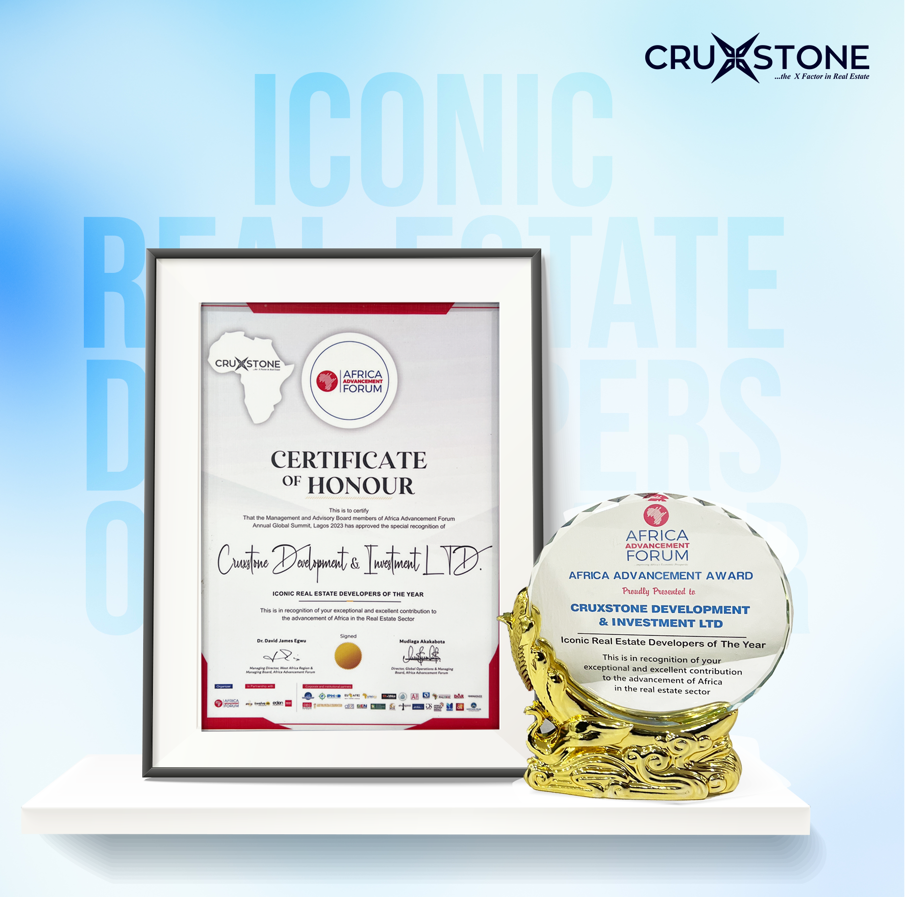 Cruxstone received the prestigious 'Iconic Real Estate Developer of the Year' award at the Africa Advancement Forum